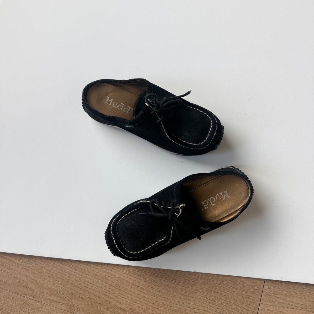 Mudd Vintage Black Suede Mules Moc Toe Lace Up Platform Shoes Womens 7.5 Y2K - Picture 7 of 11
